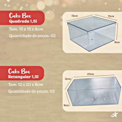 Caixa de Acrílico Para Bolo Doce Cake Box BlueStar 1,5L Quadrada C/1