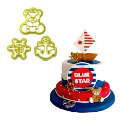 Cortador de Biscuit Pasta Americana Confeitaria Biscoito Ursinho Marinheiro Blue Star 