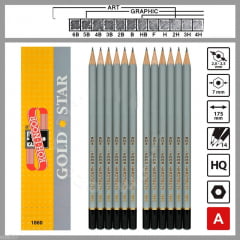 Kit para desenho profissional c/ Lápis 12 graduações  Koh-i-noor + 4 Esfuminho Keramik + Apontador e Borracha
